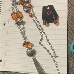 Paparazzi Silver and Amber Necklace Set